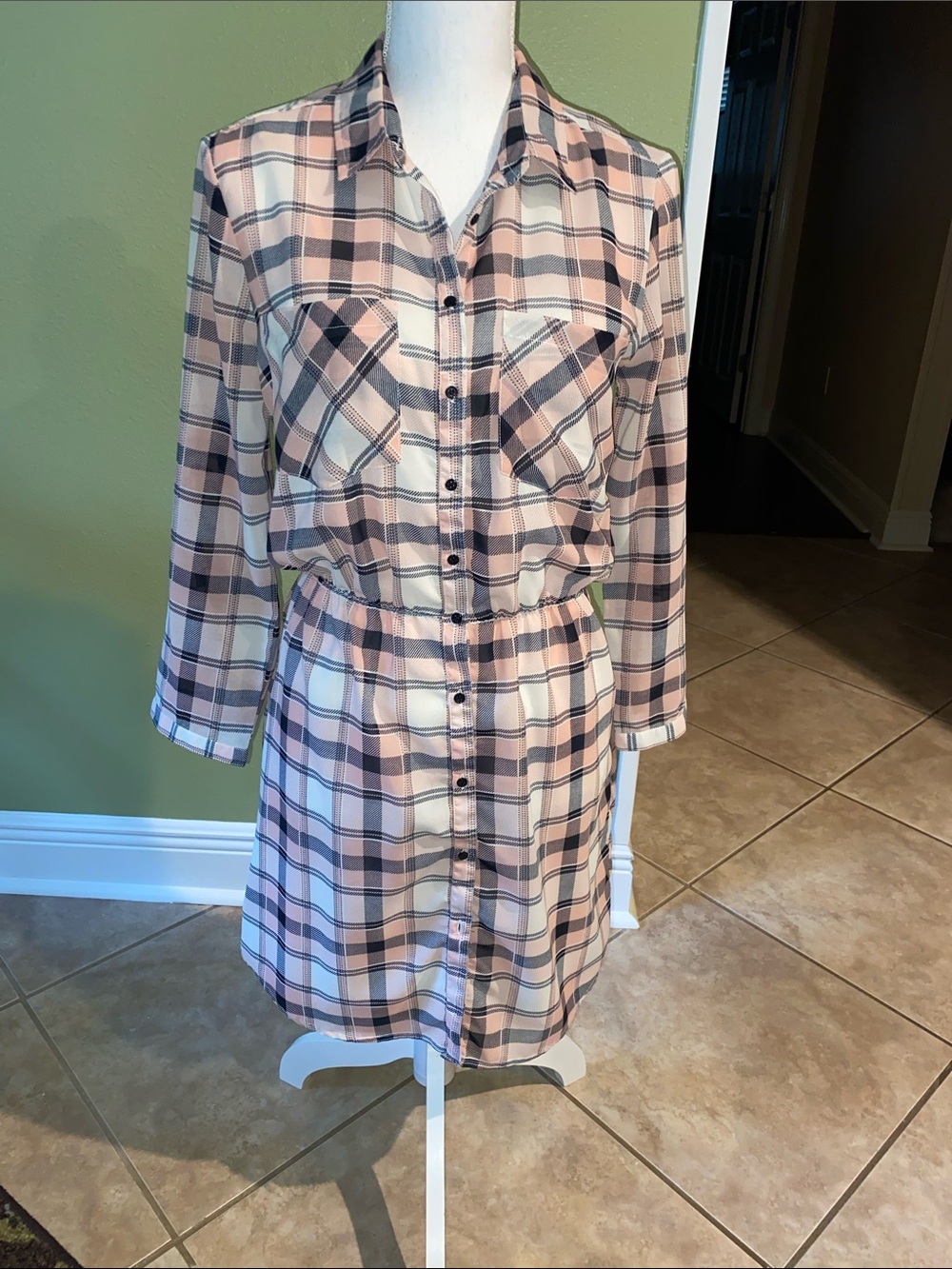 Truth Pink and Black Plaid Button-Front Shirt Dress
